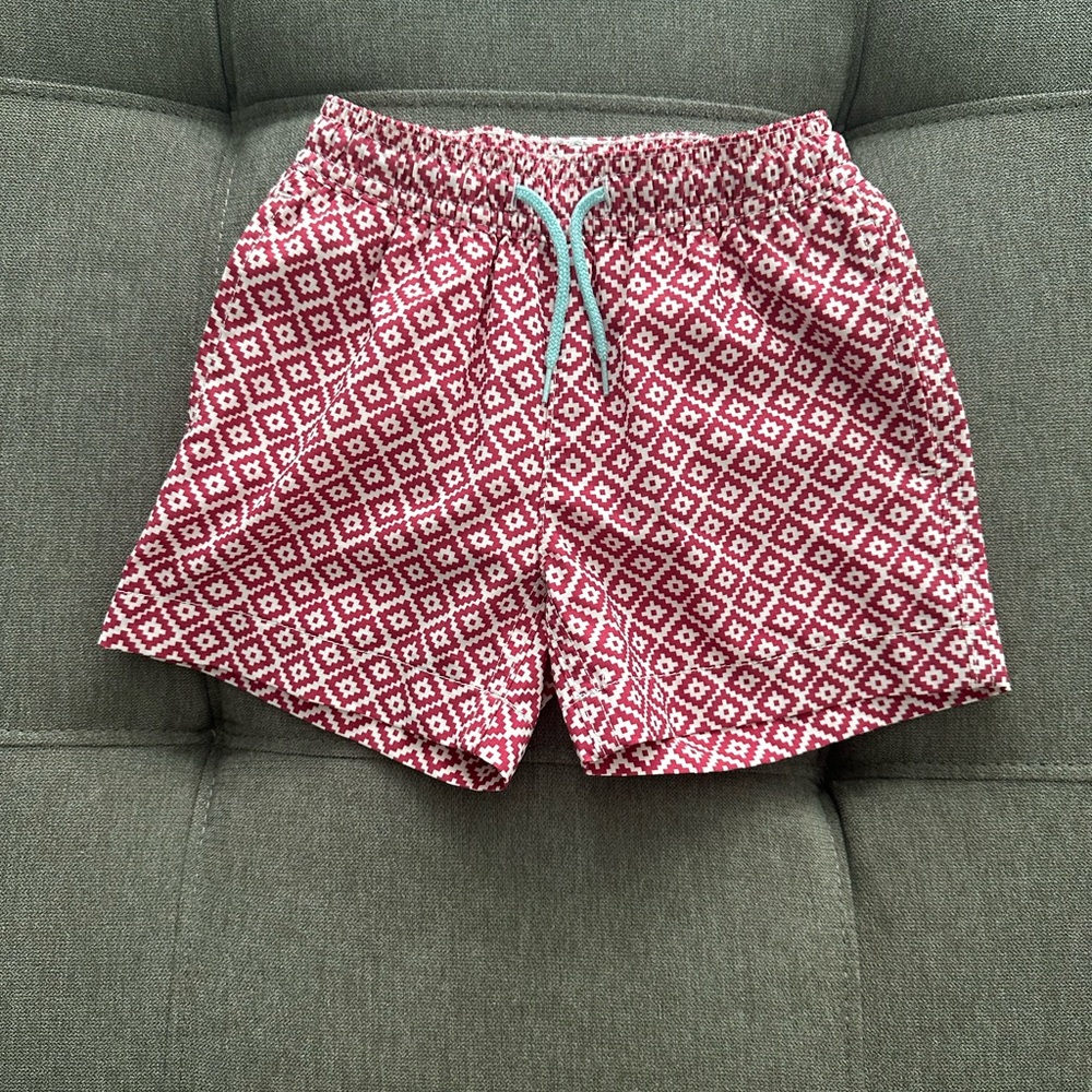 Crewcuts Red and White With Geometric Patterned Swim Trunk Boy - Size 2